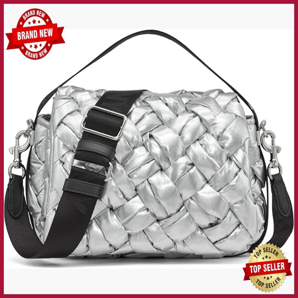 Medium Quilted Flap Shoulder Bag Nylon Tote Snap Closure